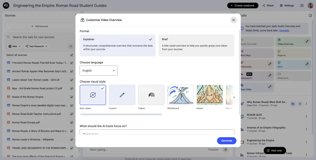 Notebook LM screenshot 6